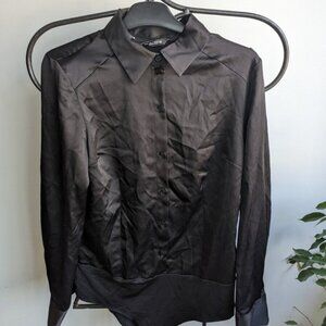 Zara Woman Black Satin Effect Should Pads Body Suit SIZE M 3564/059/800